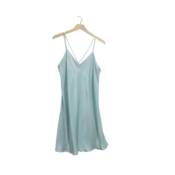 Vintage Vivine La Rinascente 100% Silk Slip Dress Light Blue Italy Size L - Picture 1 of 9